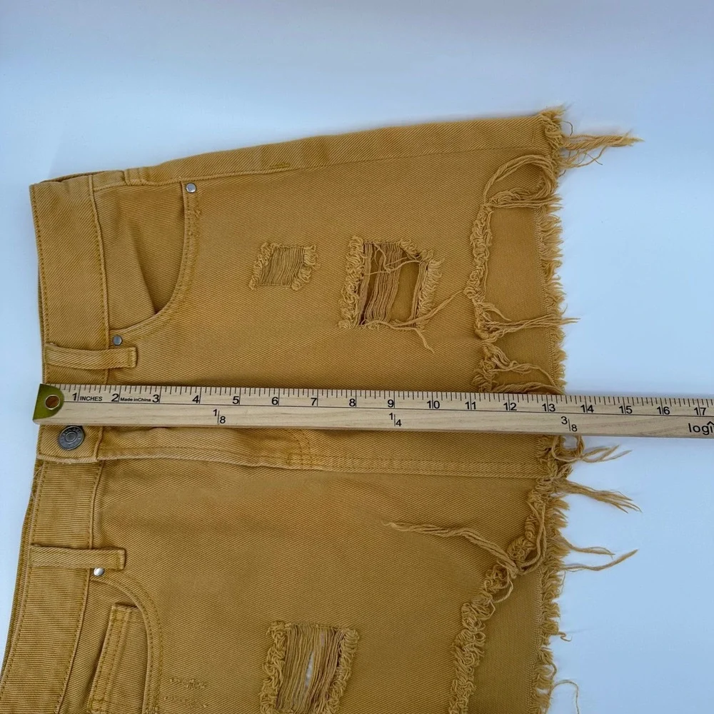 Pacsun‎ Distressed Mini Skirt Frayed Hem Rips Mustard Yellow Size 26